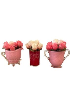 Mother’s Day Pink Rose Bud Vase Set 3 Grandmillennial Cottagecore Decor